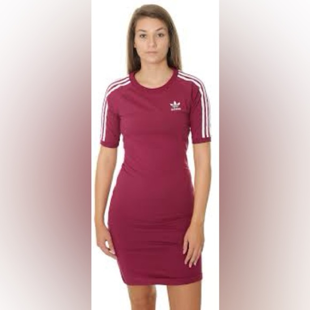 NWT! ADIDAS 3 Stripe Long Sleeve Mini Midi Dress - Picture 7 of 8